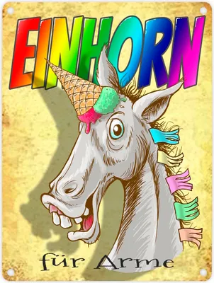 Produktbild von Metallschild in 15x20 cm mit Regenbogen Einhorn Motiv und Spruch - Einhorn für