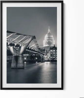 Produktbild von Schwarz-weißes Stadtbild– Wandbild mit Rahmen – Gerahmtes Bild  – Wanddekoration – 70x100 cm –  Schwarz Rahmen