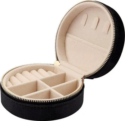 Produktbild von Famanu Mini Schmuckreisetasche - Aufbewahrung für Ringe, Ohrringe, Ketten und Armbänder - Schwarz