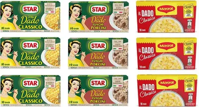 Produktbild von Testpaket Brühe Dado Suppenwürfel Star Classico 3x10 Stück + Star Funghi Porcini 3x10 Stück + Maggi Classico 3x10 Stück