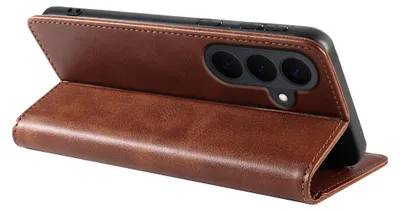 Produktbild von Handyhülle für Samsung Galaxy S26 FE mit 9H Displayglas Kunstleder Flip Cover Hülle Handytasche Case Kartenfach Farbe: Dunkelbraun