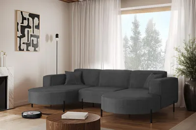 Produktbild von Kaiser Möbel Ecksofa, Sofa U-Form Designer Modena U Rein stoff Noel Dunkelgrau
