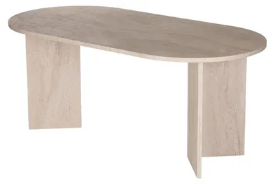 Image de Table à manger Table de salle à manger en bois MDF mélaminé effet travertin 180 x 90 x 75 cm