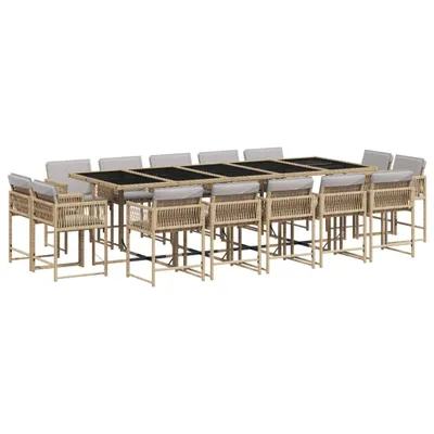 Produktbild von vidaXL 15-tlg. Garten-Essgruppe mit Kissen Beigemischung Poly Rattan