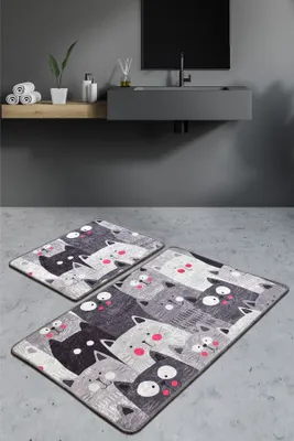 Produktbild von Mijolnir, Meow - Grey, Badematten, Mehrfarbig, Polyester, 60 x 100 cm