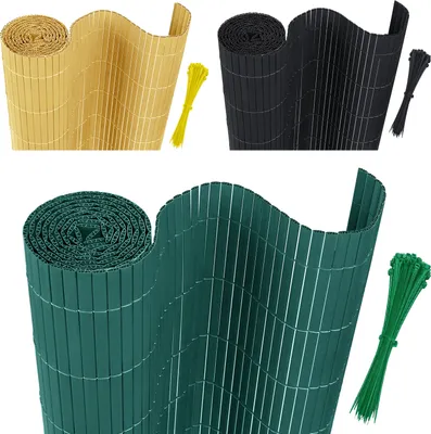 Produktbild von Sessamen-LP Privacy screen mat PVC plot 90x300cm s kabelovými vazbami Standardní zástěna na ochranu soukromí bambusový větrolam pro zahradní balkon a terasu - vnitřní W-konstrukce Zesílené lamely - zelený
