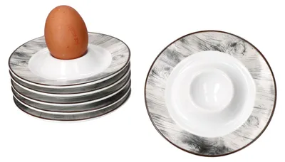 Produktbild von 6x Alois Eierbecher mit Ablage Holz-Optik Porzellan Brunch Buffet