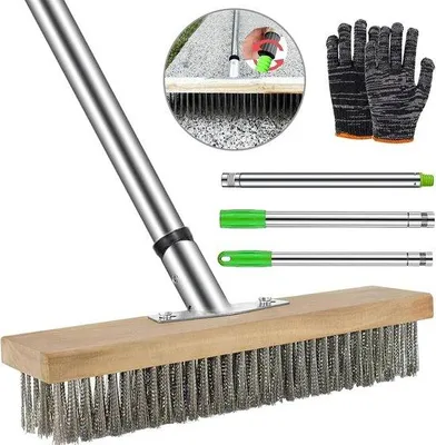 Produktbild von Drahtbesen 30 cm - Robuster Metallbesen mit Stiel für Moos, Unkraut und hartnäckigen Schmutz