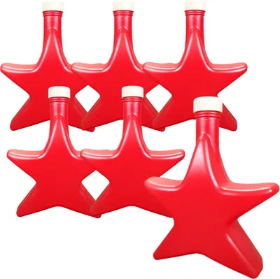 Produktbild von gouveo 6er Set Glasflasche 200 ml Stern rot mit Korken (HGK) - Kleine Weihnachtsflasche in Stern-Form - Sternflasche als Weihnachtsdekoration