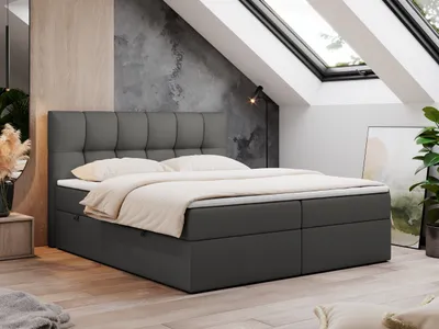 Produktbild von Boxspringbett 120x200 mit Bettkasten, Bett mit Multipocket - Matratze H3 Topper, Polsterbett 120x200 mit Bettkasten Kopfteil, Boxspringbett mit Matratze H3 - RICO - 120x200 - Dunkelgrau - Kunstleder - H3
