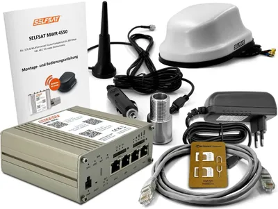 Produktbild von SELFSAT MWR 5550 ( 4G / LTE / 5G & WLAN Internet Router bis 3,3 Gbps inkl. 5G Dachantenne weiß ) + 1 m Ethernet Kabel + 100 - 240 Volt EU-Netzteil 18W