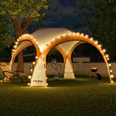 Produktbild von LED Event Pavillon 3,6 x 3,6m DomeShelter Garten Pavillion inkl. Solarmodul Pavilion Designer Gartenzelt Camping Pavilon Partyzelt mit Beleuchtung - orange