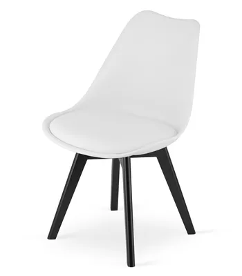 Image de Chaise de salle à manger Chaise de salon blanche avec pieds en bois massif noir, chaise à coque confortable & stable