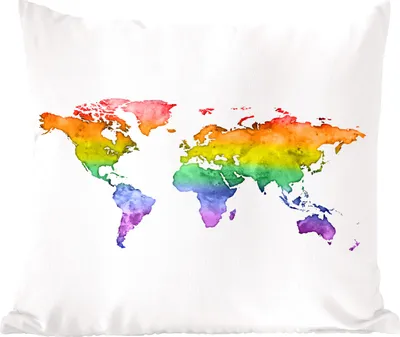 Produktbild von MuchoWow® Zierkissen Sofakissen Wohnzimmer Dekokissen 50x50 cm Karte - Regenbogen - Aquarellfarbe - Komfort - Sofakissen