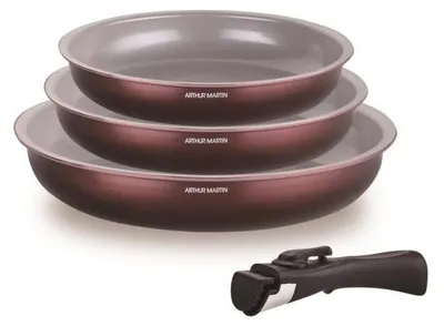Produktbild von 3-teiliges Bratpfannen-Set, geeignet für alle Herdarten inklusive Induktion – 0/24/28 cm + 1 Griff – Aluminium, Keramikbeschicht