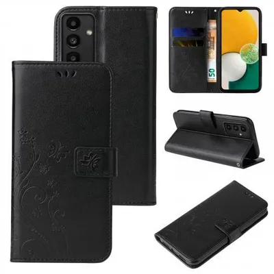 Produktbild von Kunstleder Flip-Hülle Floral für Samsung Galaxy A13 - Farbe: Schwarz - Modellkompatibilität: Für Samsung Galaxy A13