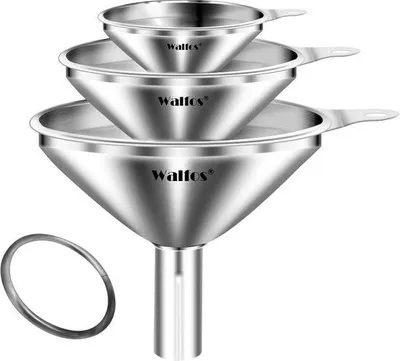 Image de Ensemble de 3 entonnoirs en acier inoxydable Unyqoos® – Mini-entonnoirs de diamètre 7,5/5,5/4,5 cm, entonnoirs de cuisine pour remplir des liquides et de petites bouteilles (huile, sel, sucre, parfum)
