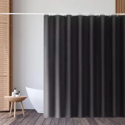 Produktbild von Duschvorhang, 90 x 180 cm, wasserdicht und schimmelresistent aus Polyester, waschbar, mit beschwertem Saum und Haken, Schwarz