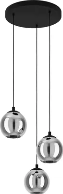 Produktbild von EGLO Hängelampe Ariscani, 3-flammige Cluster Pendelleuchte Esstisch, Hängeleuchte aus Metall in schwarz und Rauchglas, Esszimmerlampe, E27, Ø 42,5 cm