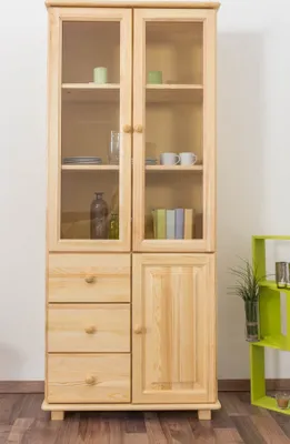 Produktbild von Bücherregal Bücherschrank Büchervitrine - 80 cm breit, Kiefer Holz-Massiv, Optik: Natur