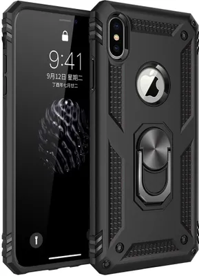 Produktbild von LaimTop iPhone XS Max Hülle, Hybrid Robuste Rüstung Drehbarer Ring Halter Ständer Dual Layer Hard PC + TPU Stoßfest Schutzhülle für iPhone XS Max Schwarz