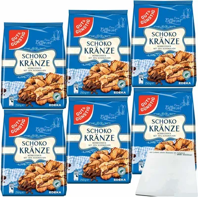 Produktbild von Gut & Günstig Schokokränze Mürbegebäck mit 20 % Schokolade 6er Pack (6x250g Packung) + usy Block