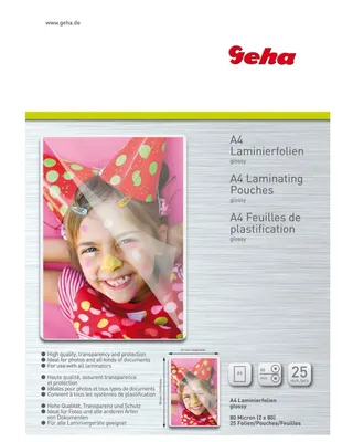 Produktbild von GEHA Laminierfolie     A4   25er Pack 80 Mic