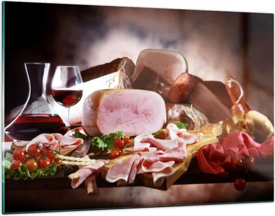 Produktbild von Bilder auf glas - Essen Essen Wurst Kräuter - 120x80cm - Glasbilder - Wandbilder - Kunstdruck - zum Aufhängen bereit - Wanddekoration aus Glas - Glas Bilder - Wandbild auf Glas - GAA120x80-2568