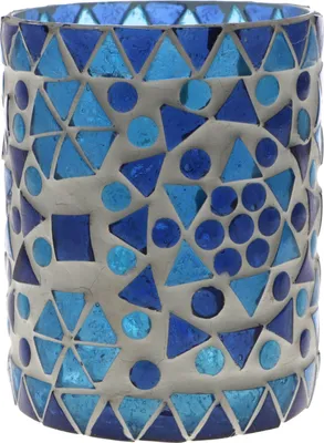 Produktbild von Glas Windlicht, Glas Blau - Design 3, 10*8*8 cm, Teelichthalter & Kerzenhalter