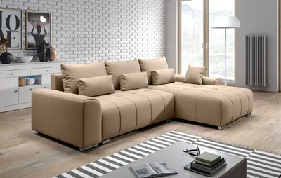 Image de AX LIVING Canapé en angle Rivolli canapé beige convertible 260 cm
