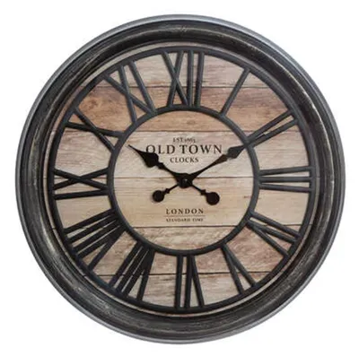 Wanduhr mit Relief, Kunststoff, Ø 49 cm, braun, Retro-Stil