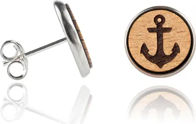 Produktbild von Holzohrstecker Edelstahl mit Anker in Buchenholz