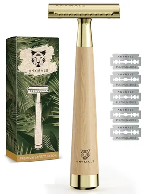 Productafbeelding van Safety Razor met Maple Houten Handvat - Inclusief 5 Scheermesjes