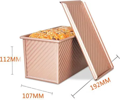 Produktbild von Backform für 1000 g Teig, Toastbrot, Gebäck, Kuchen, Brot, Backform mit Deckel (Goldenes Rechteck, Wellenform)