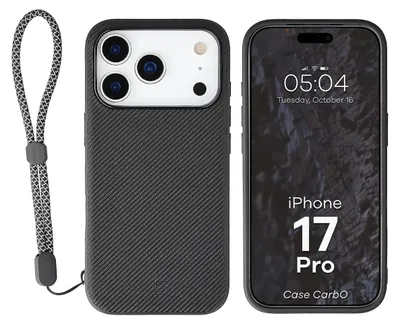 Produktbild von Hülle mit Handgelenkband für iPhone 17 Pro, Bizon Case CarbO, Schwarz