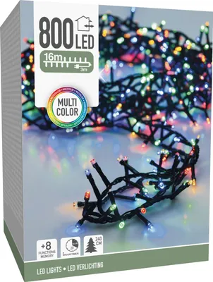 Zdjęcie produktu dla Kolorowy łańcuch świetlny LED, 800 diod LED, zielony kabel, do użytku wewnątrz i na zewnątrz, 19 m