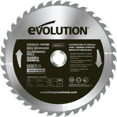 Image de Evolution 255 mm / 40z Scie à onglet à plaquettes en widia pour la coupe du bois
