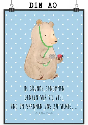 Produktbild von Mr. & Mrs. Panda Bild Bär Arzt DIN A0 - Blau Pastell - Geschenk, drucke, Professor, Professorin, Plakat, Doktor, Wandbild, Ärztin, Teddy, wanddeko, Kunstdruck