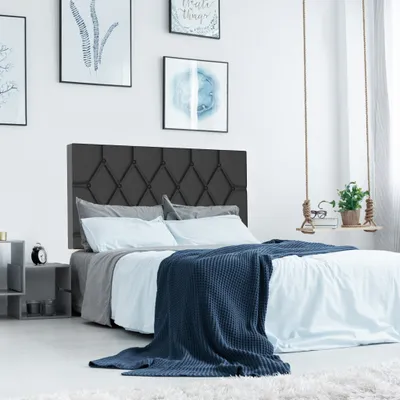 Zdjęcie produktu dla YUENFONG 90x200cm Rama łóżka tapicerowanego Łóżko tapicerowane z wezgłowiem i stelażem z listew Rama łóżka z metalową platformą Podstawa pod materac, skóra, czarna