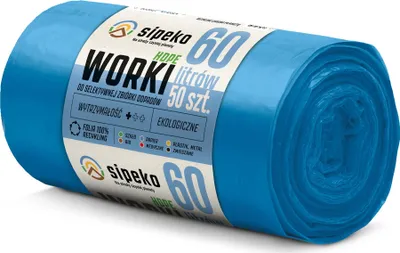 Zdjęcie produktu dla HDPE Worki na śmieci SIPEKO 60L 50szt. NIEBIESKIE