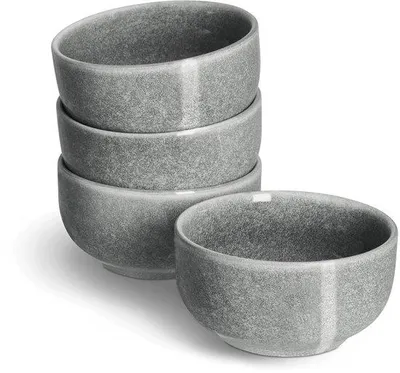 Produktbild von Unyqoos® Set 4 kleine graue Schalen aus Steingut – skandinavisch-elegant, ofen- & mikrowellenfest, spülmaschinengeeignet
