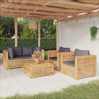 Produktbild von Möbel 5-tlg. Garten-Lounge-Set mit Kissen Massivholz Teak - Balkonmöbel 3100870