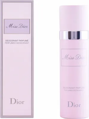 A product shot of a perfume deodorant and its packaging.