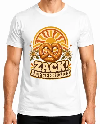 Imagen del producto de Zack! Pretzel, Edelweiss, camisa tradicional bávara, pantalones de cuero para hombre, camiseta, blanco, talla L