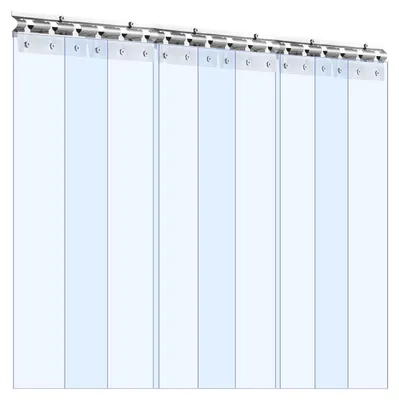 Productafbeelding van Transparante PVC-strip gordijn, 2,1 meter hoog x 0,96 meter breed x 2 mm dik, 6 stuks. Thermisch isolerende plastic deurstrips voor koelruimtes, vriezers, garages en opslagruimtes