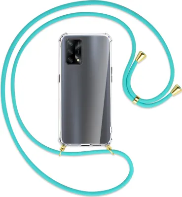 Produktbild von Handykette Backcover-Schutzhülle mit Band (Metall goldfarben) für Oppo A74 4G, Oppo F19 4G - türkis
