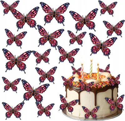 Image de Gaufres Papillons rouges sur gâteau Décoration comestible 23 pcs
