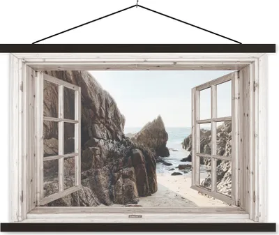 Produktbild von MuchoWow® Textilposter Aussicht - Strand - Meer 120x80 cm mit schwarzem Rahmen - Wanddeko