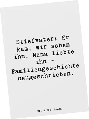 Produktbild von Mr. & Mrs. Panda Postkarte Spruch Stiefvater Liebe - Weiß - Geschenk, kunstkarte, bildkarte, Stiefkinder, Familiengeschichte, Familie, Postkarten, Ansichtskarte, Lächeln