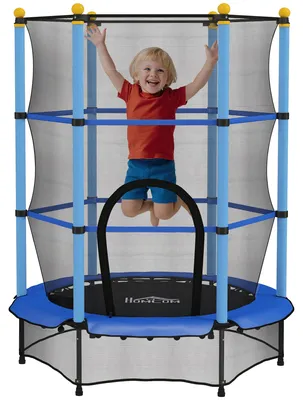Produktbild von HOMCOM Kinder Trampolin Ø140 cm, Trampolin für Kinder 3-10 Jahre, Blau